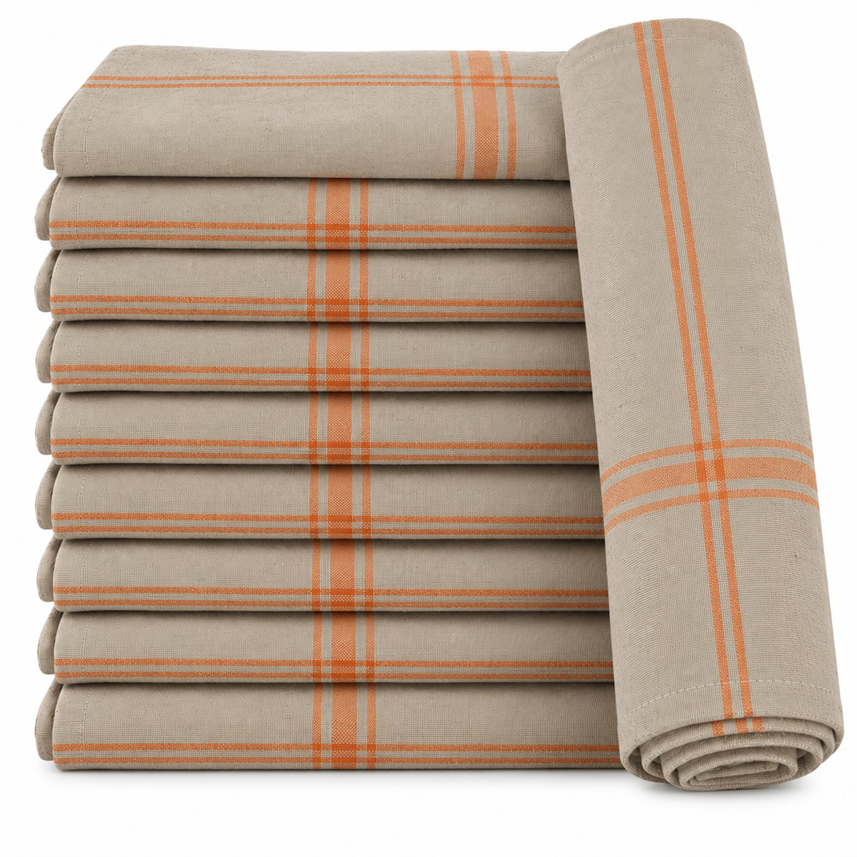 Lot de 12 torchons de cuisine pur Lin NORMANDIE - Orange