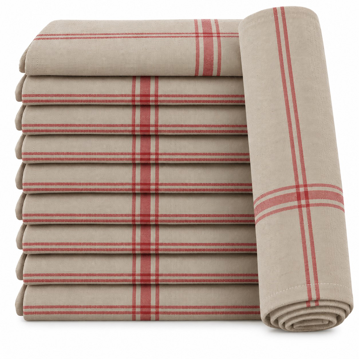 Lot de 12 torchons de cuisine pur Lin NORMANDIE - Rouge