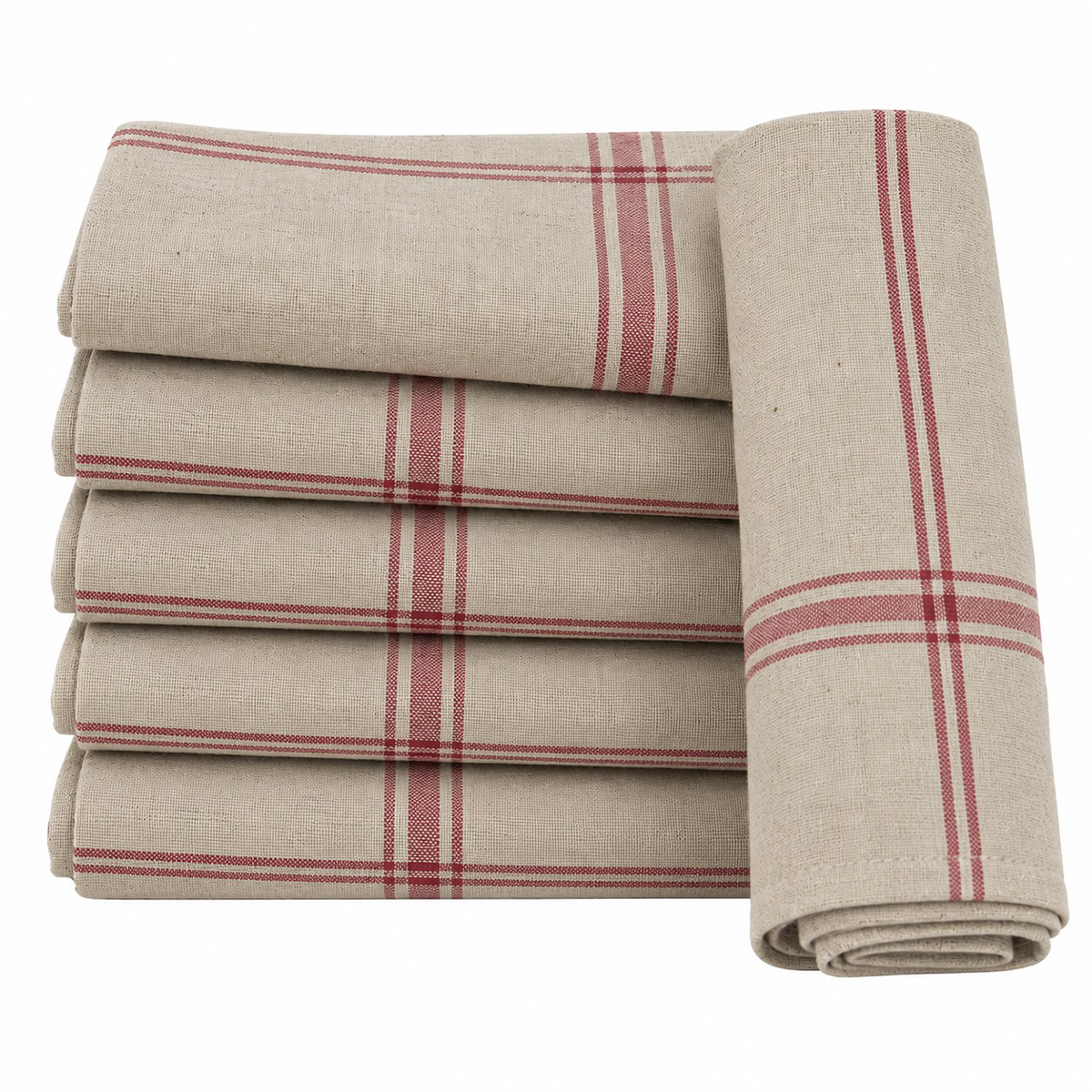 Lot de 6 torchons de cuisine pur Lin NORMANDIE - Rouge