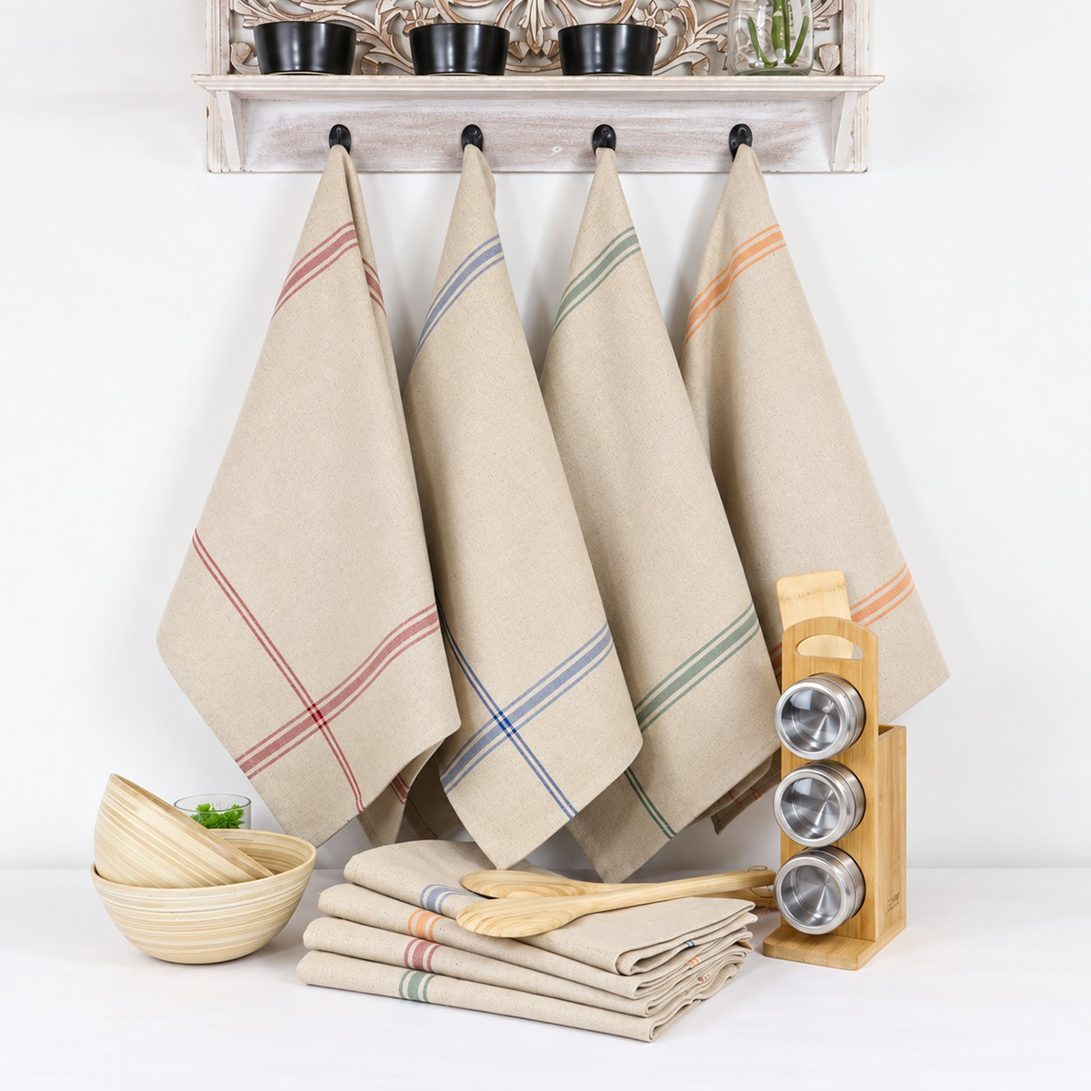 Lot de 12 torchons de cuisine pur Lin NORMANDIE