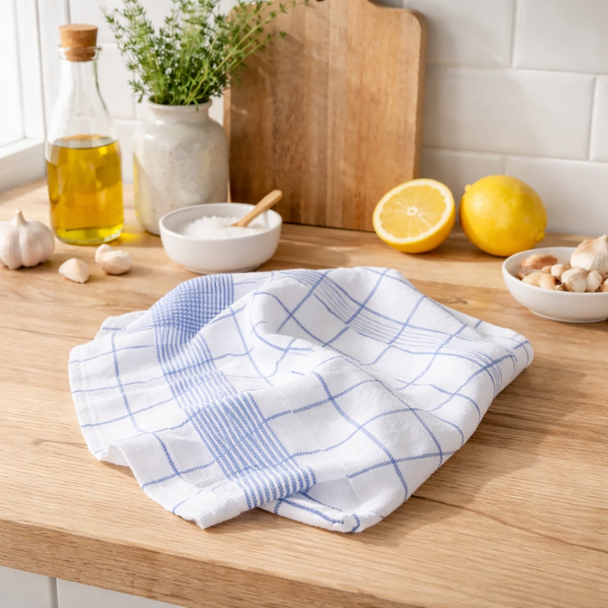 Lot de 12 torchons de cuisine coton tissé teint jacquard MAEVA