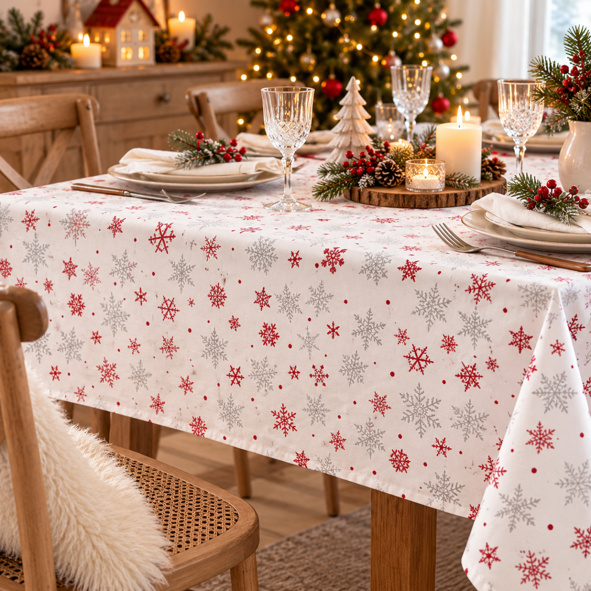 Nappe de Noël en coton FLOCON