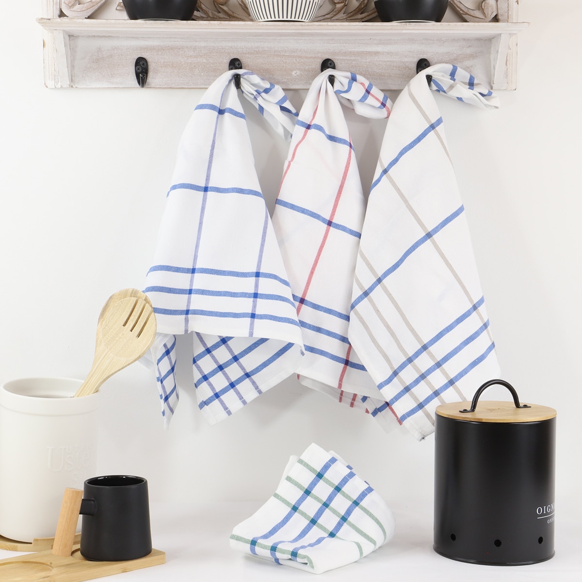Lot de 12 torchons de cuisine coton tissé teint jacquard MABELLA
