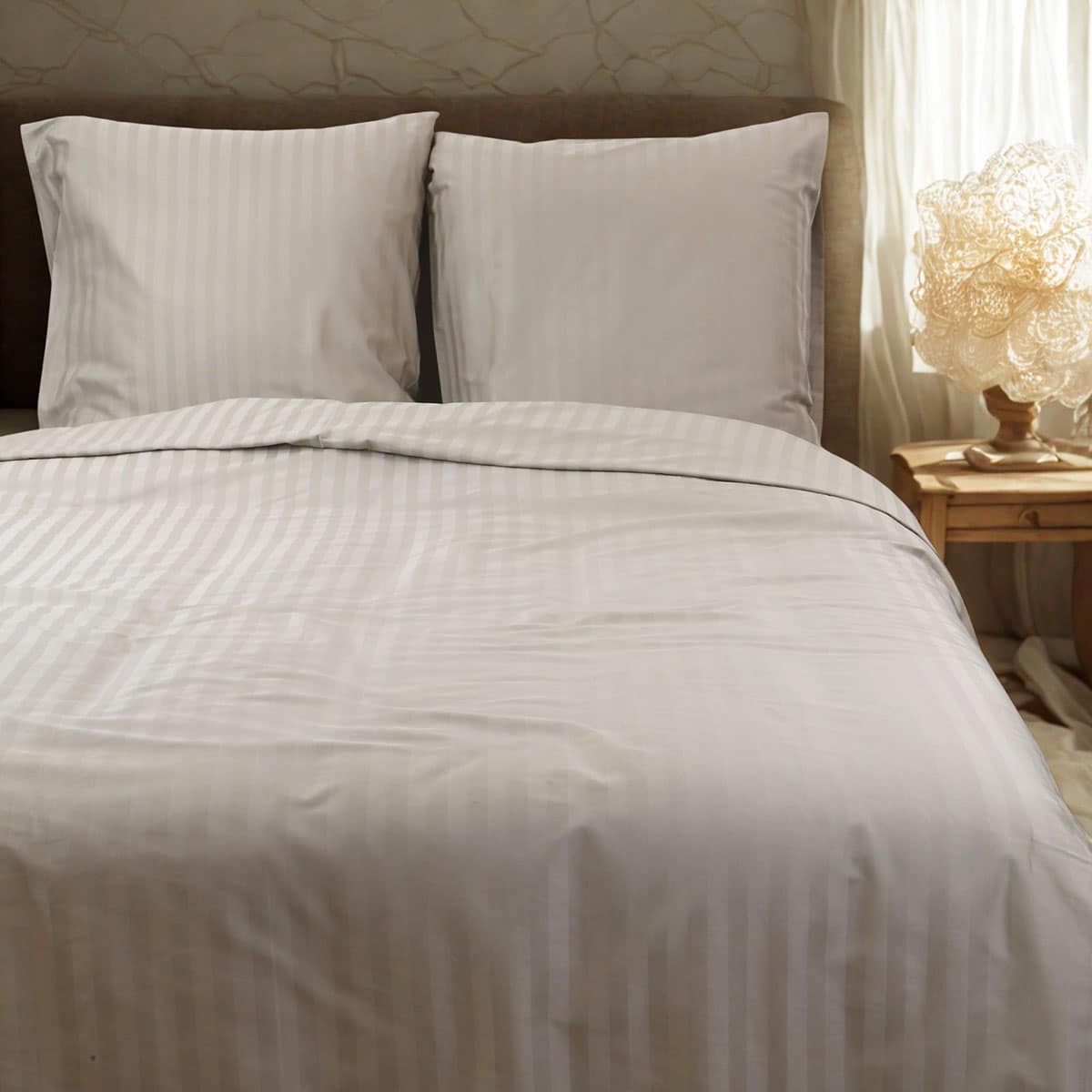 Parure housse de couette coton bande satin 120 fils MIRAGE