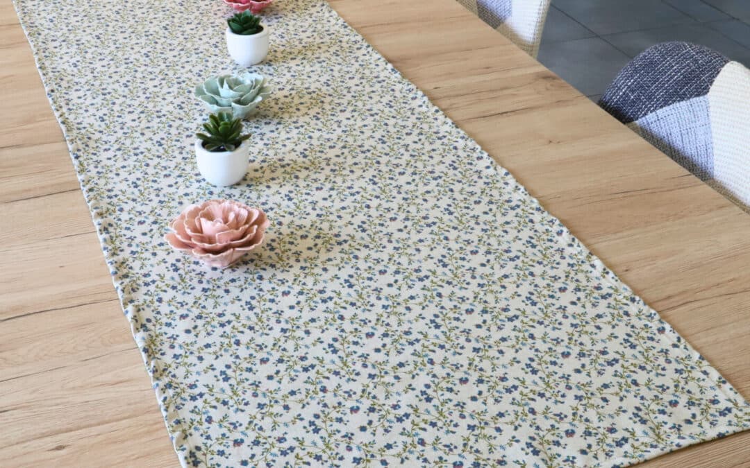Chemin de table coton lin naturel FLORALIE