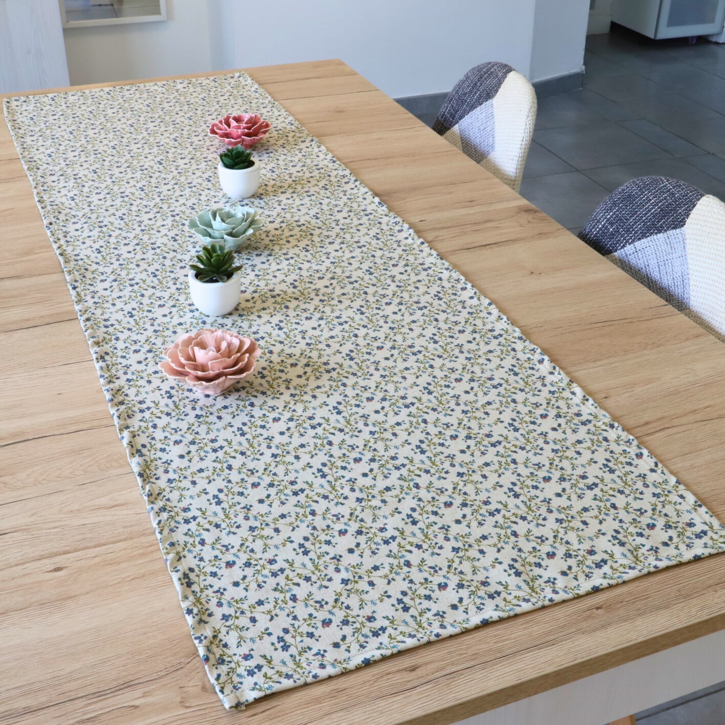 Chemin de table coton lin naturel FLORALIE