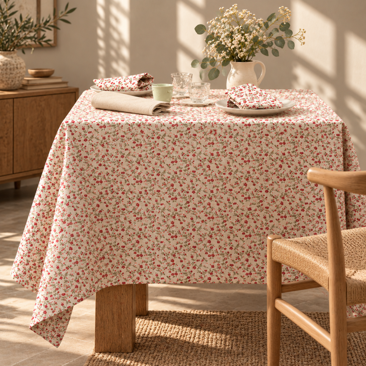 Nappe coton lin naturel FLORALIE