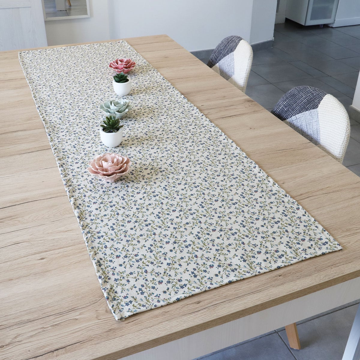 Chemin de table coton lin naturel FLORALIE