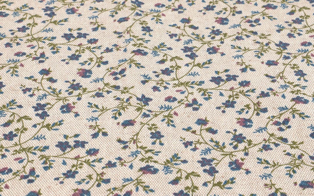 Tissu au mètre coton – lin 240gr m² naturel fleuris bleues FLORALIE
