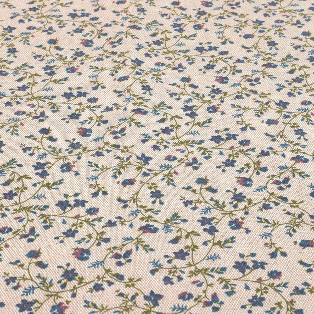 Tissu au mètre coton - lin 240gr m² naturel fleuris bleues FLORALIE