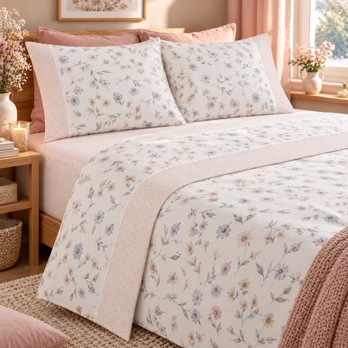 Parure drap de lit en coton flanelle 57 fils imprimé MEDITERRANEAO