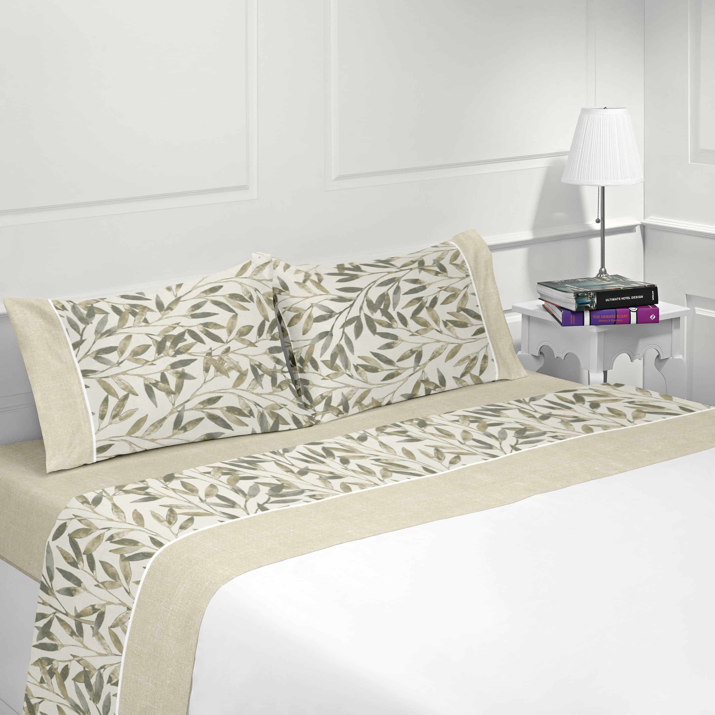 Parure drap de lit en coton flanelle 57 fils imprimé INDICO