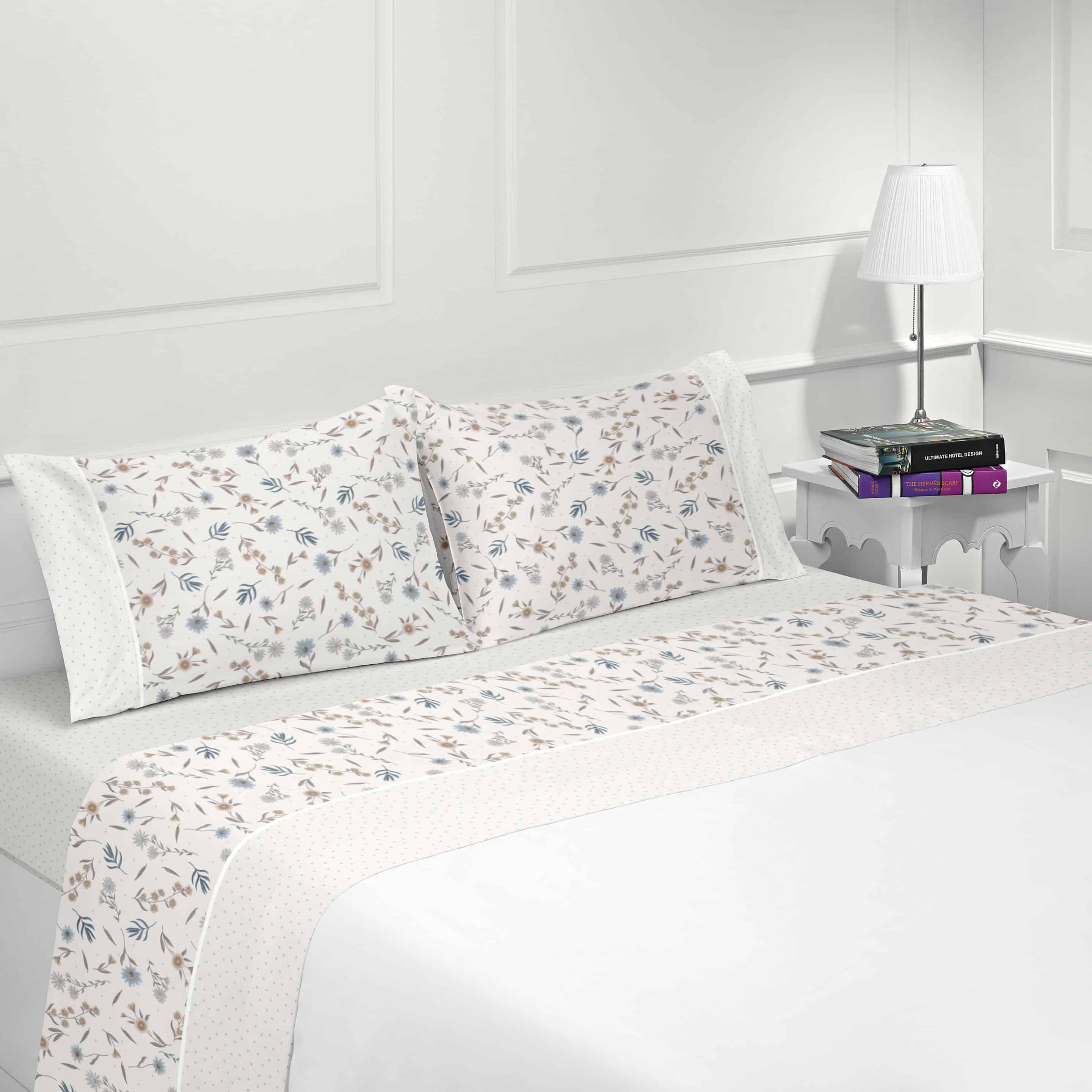 Parure drap de lit en coton flanelle 57 fils imprimé MEDITERRANEAO