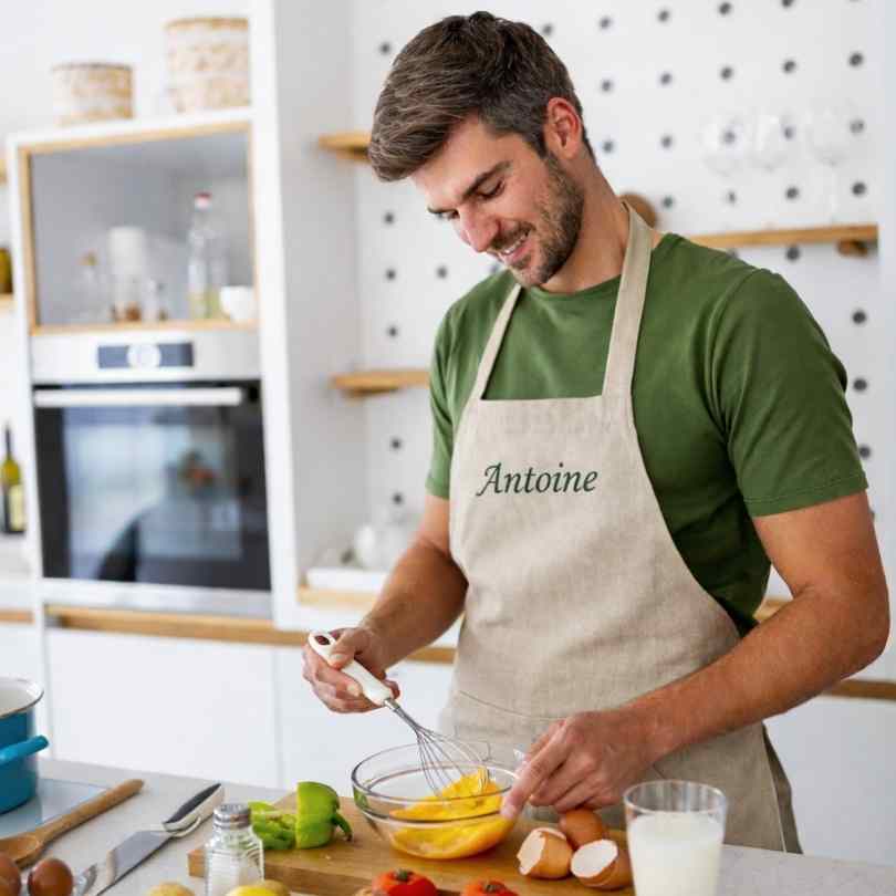 Homme avec tablier personnalisé en lin<br />
