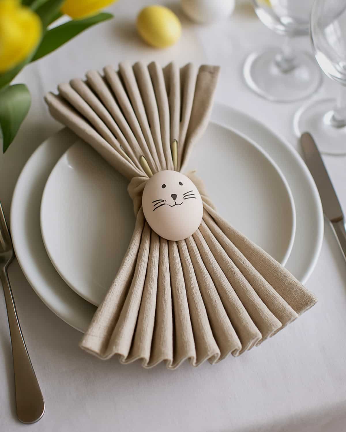 pliage de serviette de table en forme d'accordéon, spécial Pâques