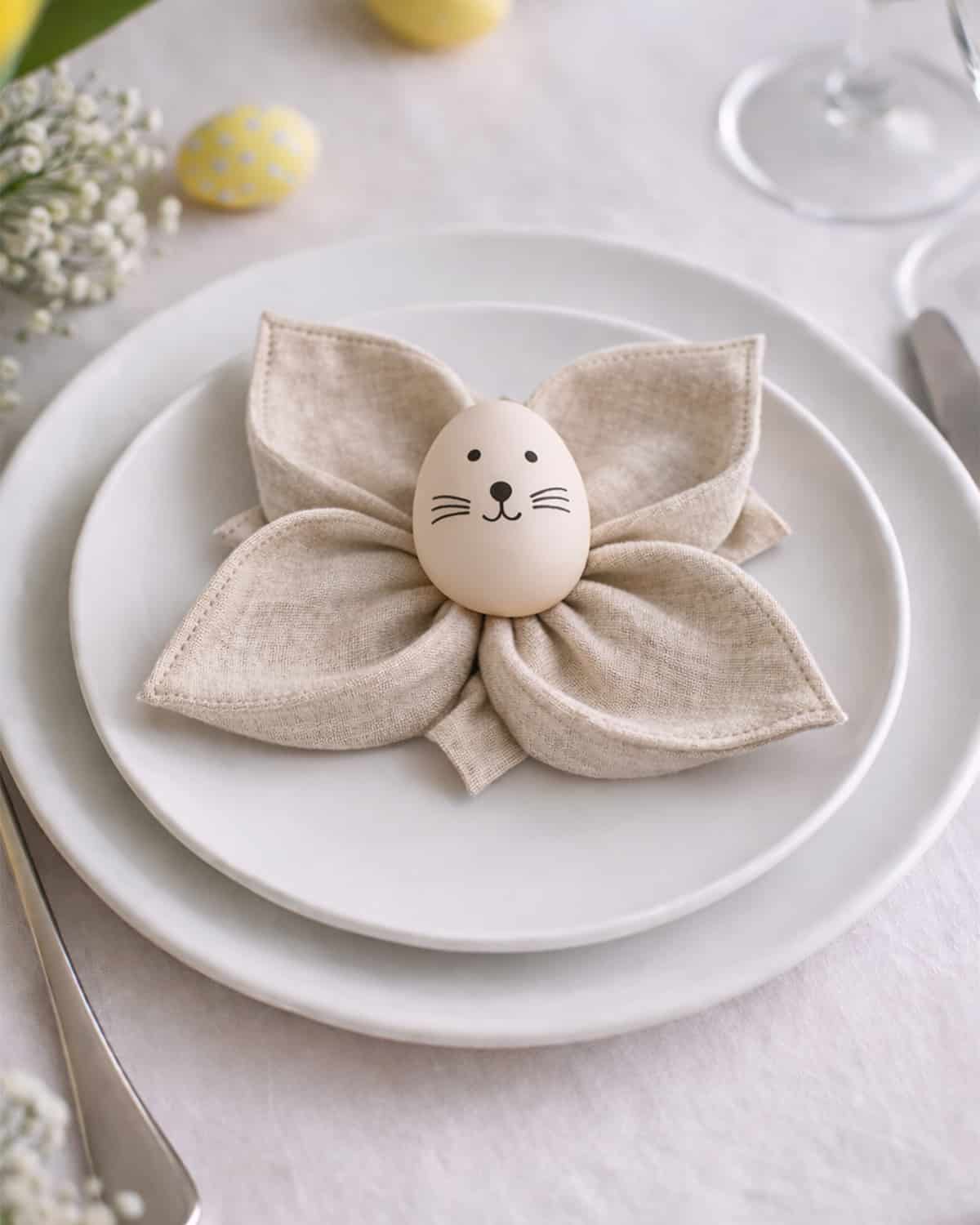 pliage de serviette de table en forme de fleur, spécial Pâques