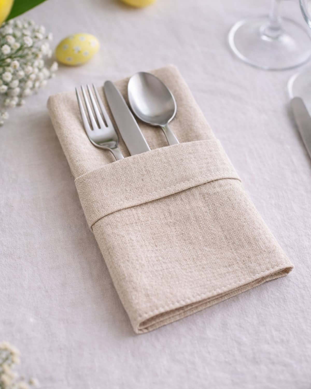 pliage de serviette de table en forme de pochette couverts, spécial Pâques